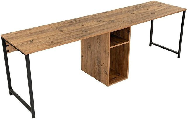 Dervilo Doppelschreibtisch in Naturfarben Hell und Schwarz/Braun für dein Arbeitszimmer - Bild 1