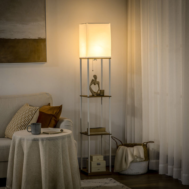 HOMCOM Stehlampe mit 3 Fächern und Stoff-Lampenschirm in Weiß für Wohnzimmer und Schlafzimmer mit E27 Sockel 40 W - Bild 2