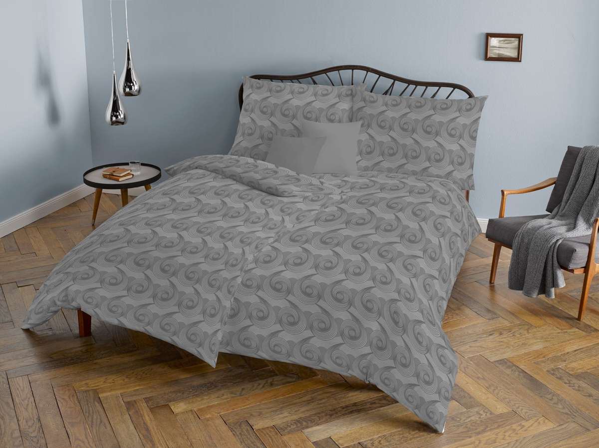Fleuresse Jacquard Bettwäsche Set Schnecke Steingrau, bestehend aus Bettbezug und Kissenbezug, B/H: 155 x 220 cm und 80 x 80 cm - Bild 1