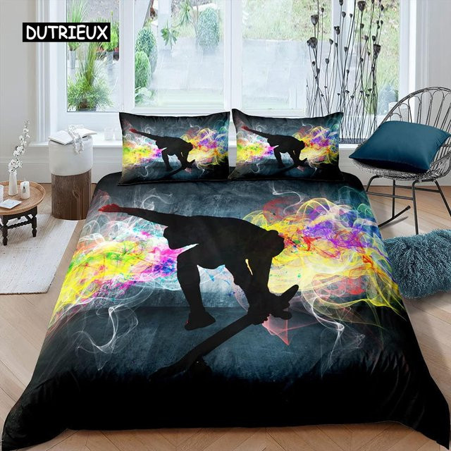 Binchi Outdoor Product Skateboard Bettwäscheset aus Mikrofaser mit Graffiti-Art für Jungen und Teenager, Mehrfarbig, B/H: 140 x 210 cm - Bild 1