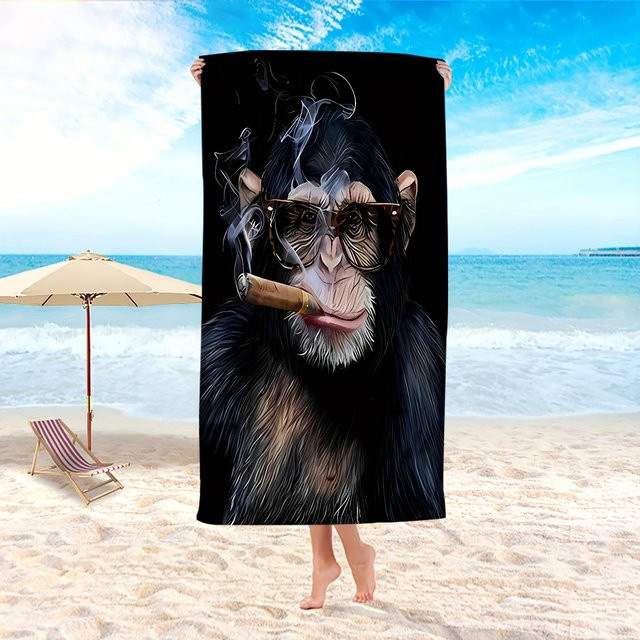 Schnelltrocknendes Strandtuch mit Schimpanse-Motiv von JMG Household Supplies, Unisex, Mehrfarbig, B/H: 80 x 160 cm - Bild 1