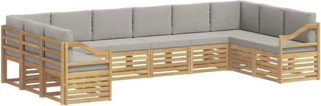 vidaXL Ecksofa Set in Weiß und Hellgrau aus Akazienholz und Polyester, L-Form, B/T/H: 363 x 185,5 x 73 cm - Bild 1
