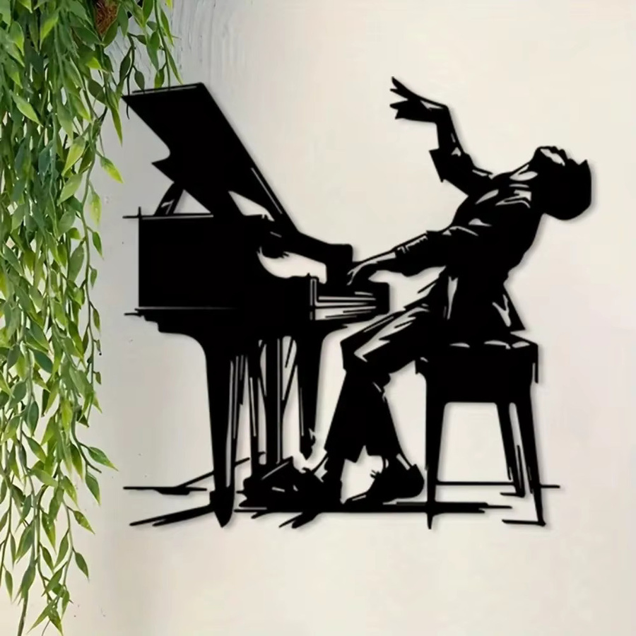 CIFBUY Vintage Jazz-Klavier Wandkunst aus Metall in Schwarz für Innen- und Außenbereiche - Bild 4