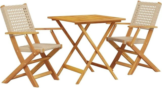vidaXL 3-tlg Bistro-Set Modell 5 in Beige aus Poly Rattan und geöltem Akazien-Massivholz für Garten, Hinterhof oder Balkon - Bild 1