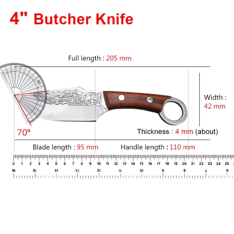 GuanQi Allzweckmesser mit Holzgriff in Braun zum Schneiden von Fleisch und Obst - Bild 2