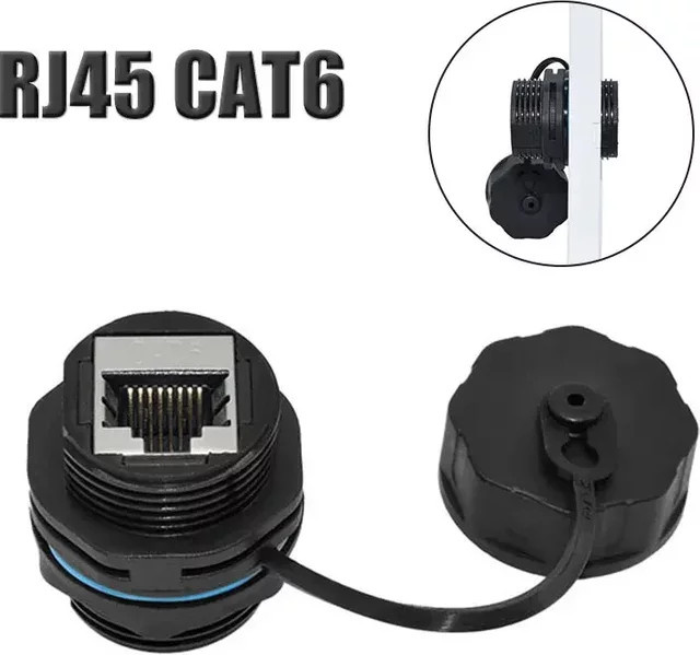 DIVEDEER RJ45-Netzwerkanschluss Cat6A Gigabit IP68 wasserdicht und abgeschirmt, Schwarz - Bild 1