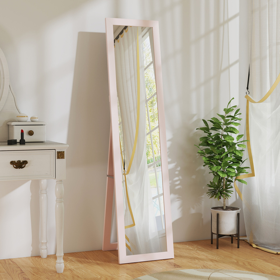 HOMCOM Standspiegel Ganzkörper in Perlenrosa, freistehender Ganzkörperspiegel mit Ständer für Wandmontage oder Aufstellung, Höhe: 157 cm, Breite: 37 cm - Bild 2
