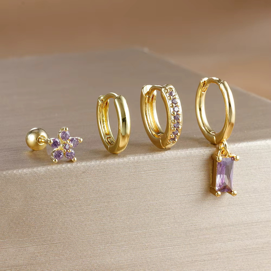 Yuedane Ohrringe, 4er-Set, Edelstahl, Goldfarbe, Zirkon, Damen - Bild 2