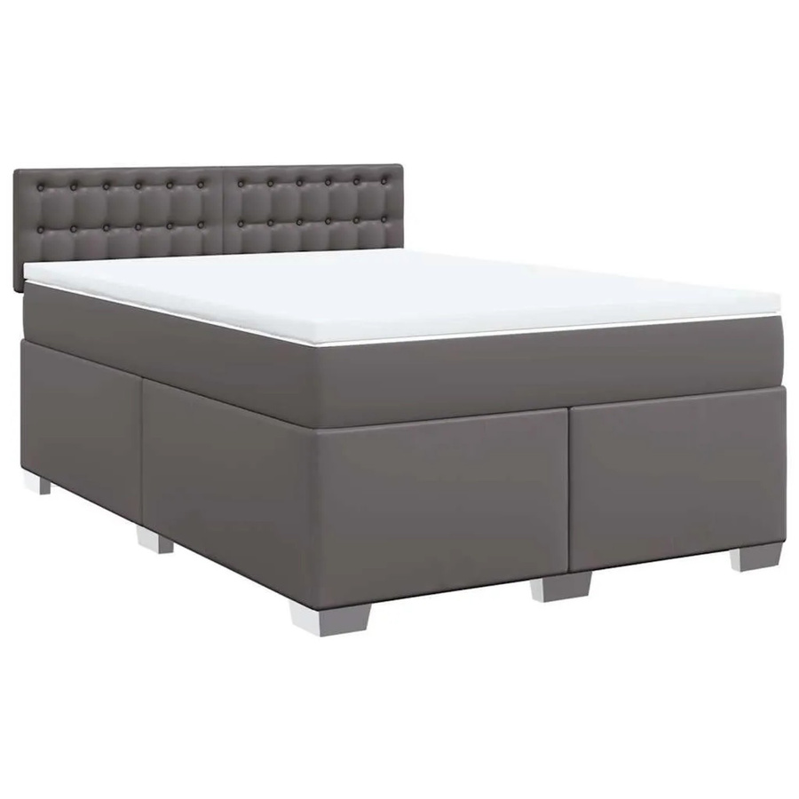 vidaXL Boxspringbett mit Matratze in Grau aus Kunstleder mit USB-Ladeport und Unterbettbeleuchtung, B/T: 140 x 190 cm - Bild 2