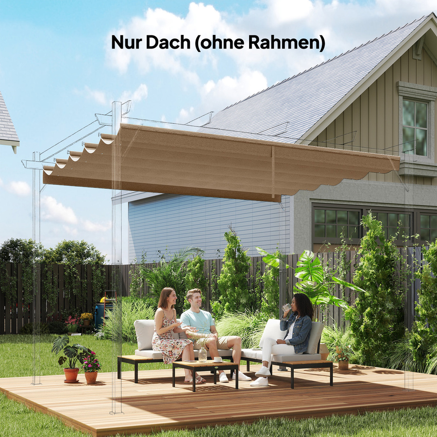 Outsunny Ersatzdach für Pergola mit Wellenstruktur und Regenabflusslöchern, wasserdicht, Braun, B/T: 250 x 255 cm - Bild 2