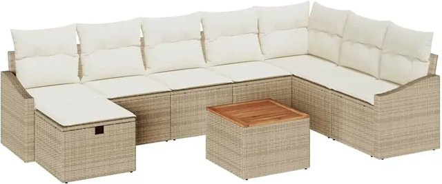 vidaXL 9-teiliges Garten-Sofa-Set aus Poly Rattan in Beige mit Kissen und Stauraum in U-Form - Bild 1