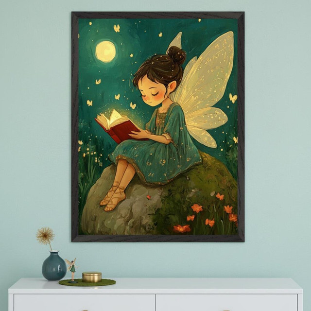 Verzauberte Nachtfeen-Wandkunst von SHENCHEN in Blau und Multicolour als Naturmotiv für Kinder auf Papier - Bild 1