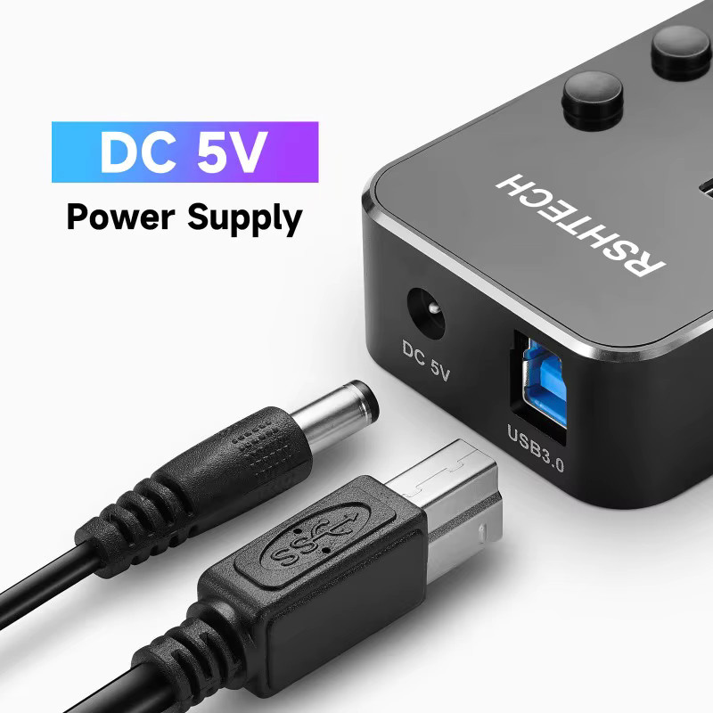 RSHTECH USB-Hub aus Aluminium mit 5 Gbit/s, USB 3.0 Splitter mit 2-in-1 USB Typ-A und Typ-C Kabel, Farbe: Silber - Bild 6