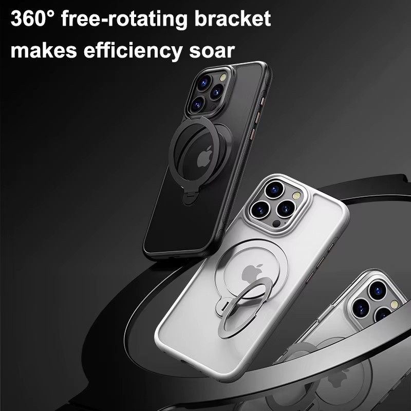 Stoßfeste iPhone Handyhülle mit 360 Grad drehbarer magnetischer Halterung in Transparent und Matt, kompatibel mit iPhone 17, 16, 15, 14 und 13 Pro Max - Bild 3