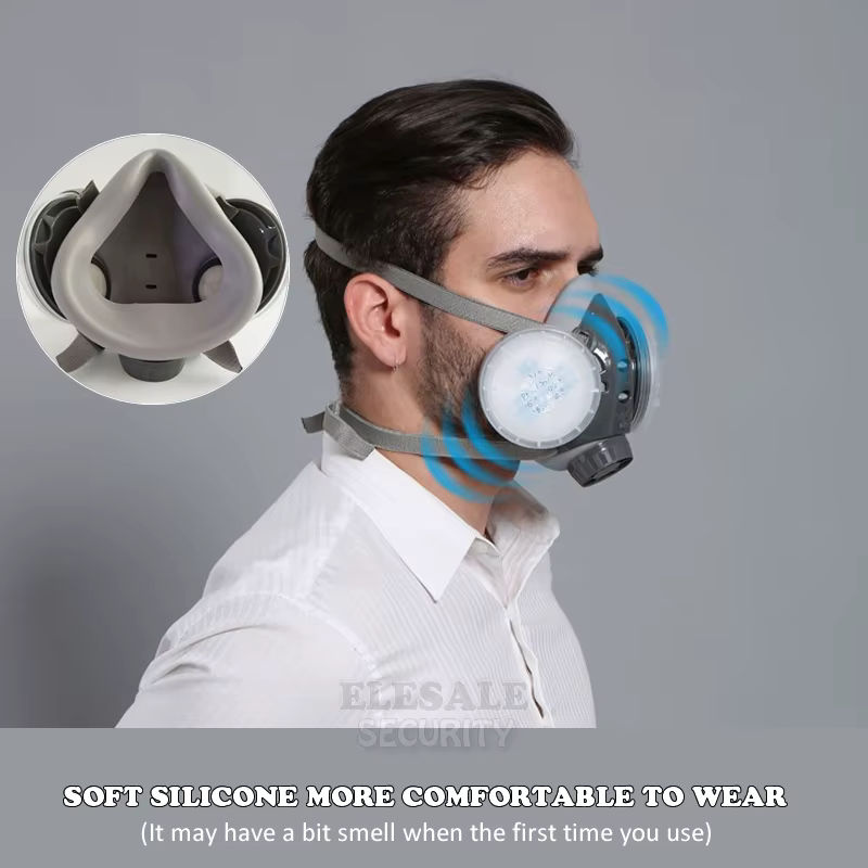 ELESESAFE Atemschutzmaske mit Dual-Baumwollfilter, wiederverwendbare staubdichte Halbgesichtsmaske für Schreiner und Bauarbeiter - Bild 2