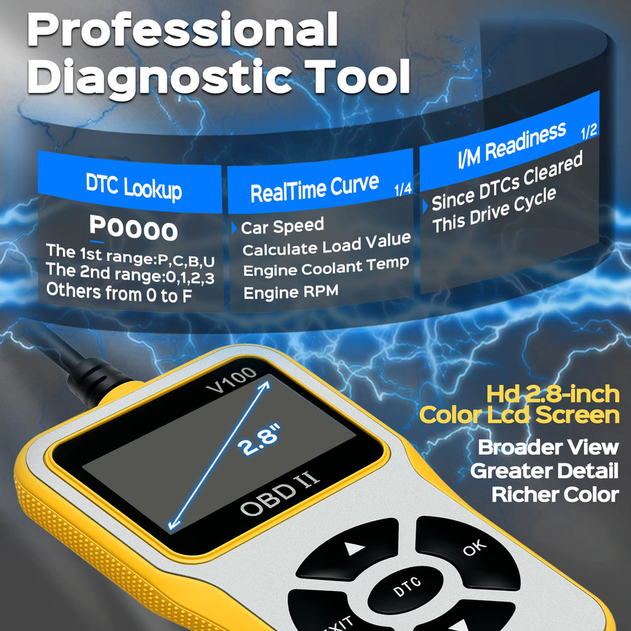 RUOGINSS OBD2-Scanner Auto-Codeleser in Gelb mit CAN-Diagnose-Scan-Tool zum Lesen und Löschen von Motorfehlercodes - Bild 4