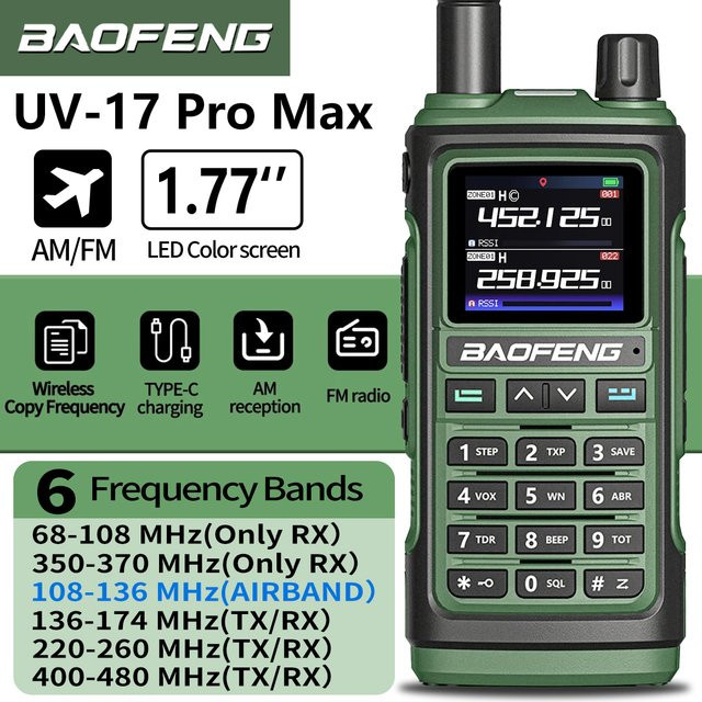 Baofeng UV17 Air Band Walkie-Talkie in Grün mit 999 Kanälen, NOAA Sechs Bänder und Frequenzkopie für den Amateurfunk - Bild 1