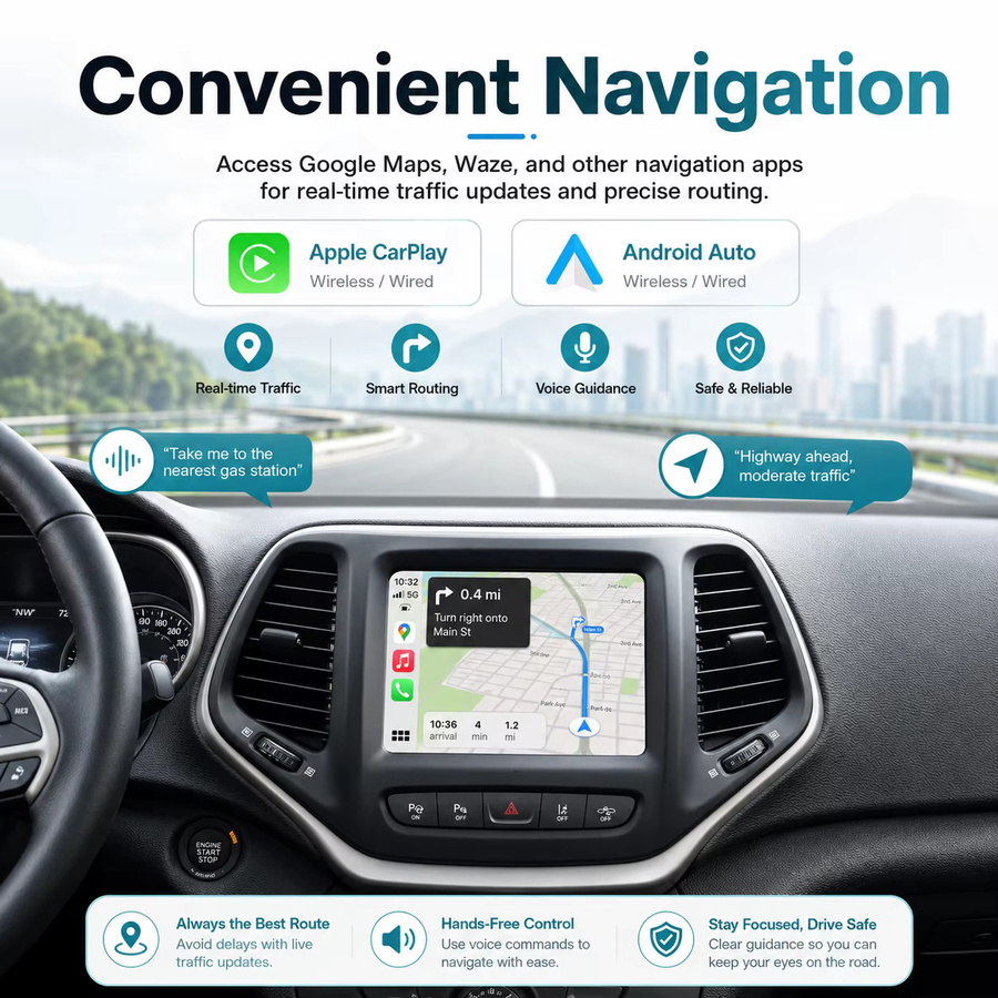 REEIIO Kabelloser CarPlay und Android Auto Decoder Box für Dodge Challenger, RAM, Chrysler 300C und Jeep Grand Cherokee 2013-2020, Schwarz, mit Airplay, Mirror Link und Bluetooth - Bild 4