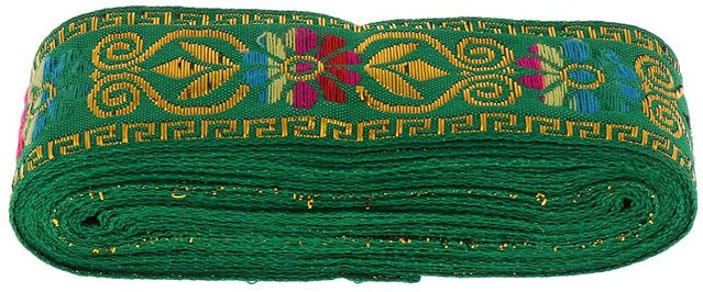 Leisure Times Jacquard-Band in Grasgrün für DIY und Dekoration, Breite: 0,45 cm, Länge: 7 m - Bild 1