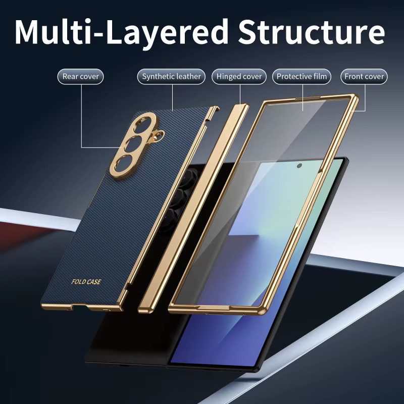 Lederhülle mit elektroplattiertem Rahmen und Scharnierschutz für Samsung Galaxy Z Fold 8 7 6 5 4 3 inklusive Displayschutz in Grün - Bild 3