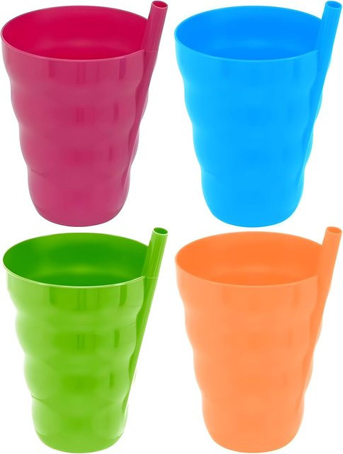 4er-Pack BPA-freie Kunststoff-Trinkbecher für Kinder mit integriertem Strohhalm, stapelbar, 295,7 ml - Bild 1