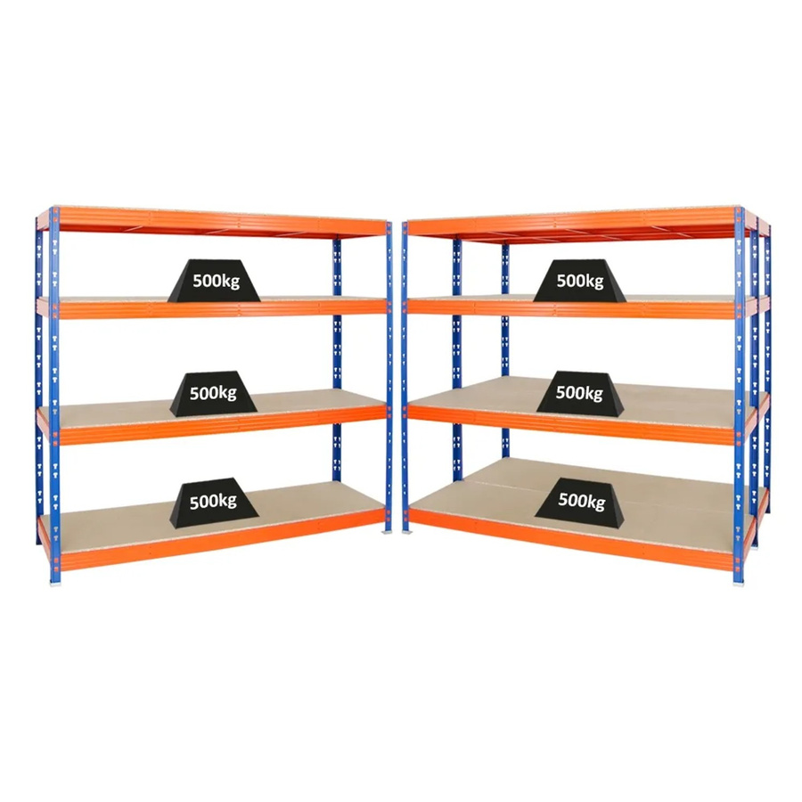 PROREGAL Rhino Schwerlastregal Set aus 3 Profi-Regalen, Blau-Orange, H x B x T: 180 x 200 x 60 cm, mit 4 verstellbaren MDF-Holzplatten pro Regal und 500 kg Fachlast - Bild 2