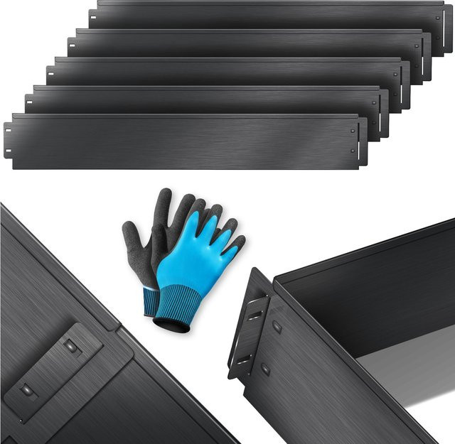 KESSER Rasenkante Beeteinfassung als Beetumrandung und Mähkante aus Metall im Palisaden-Design inklusive Handschuhen - Bild 1
