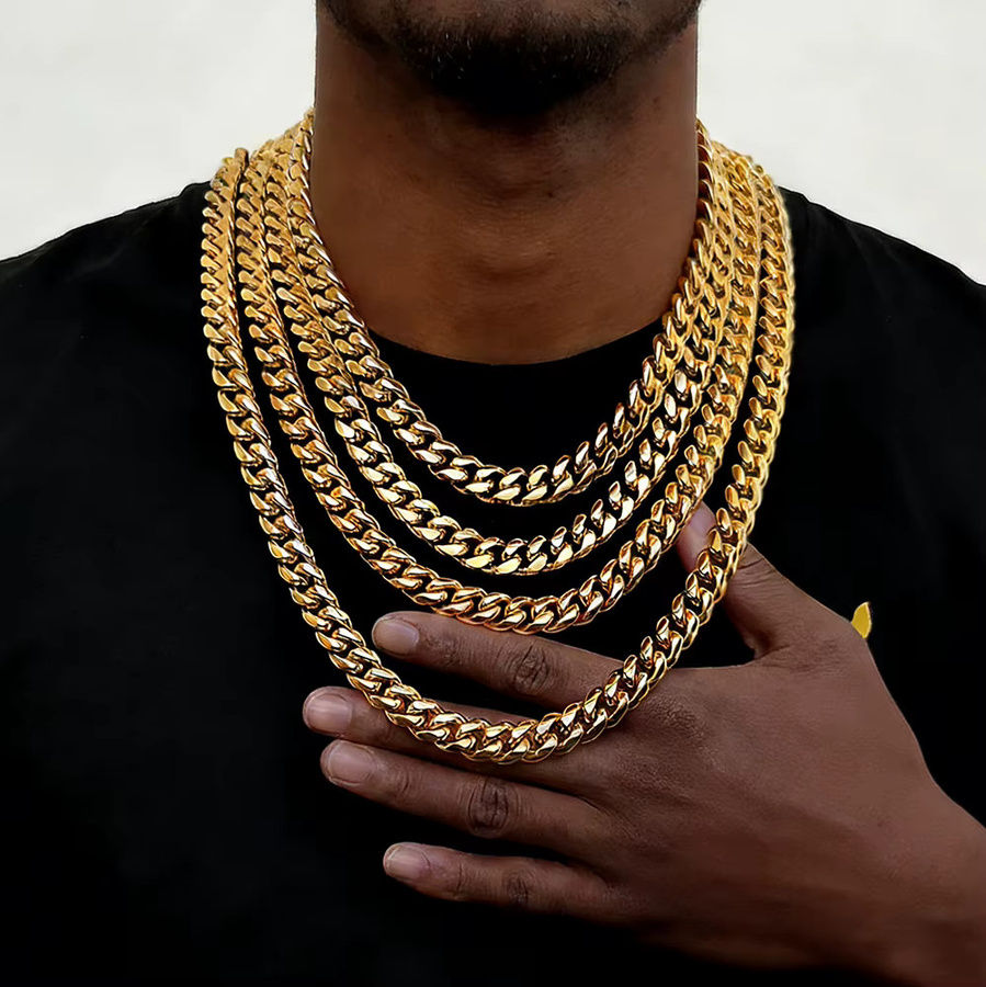 HHIOK Halskette Miami Cuban Link, Edelstahl, Gold, Zirkonia, Herren - Bild 3