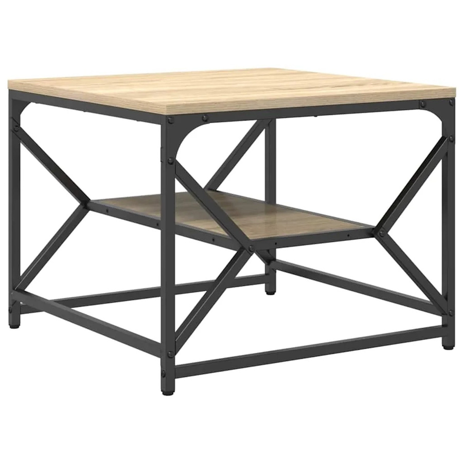 vidaXL Couchtisch Sonoma Eiche aus Ingenieurholz und Stahl, Braun, B/T/H: 51 x 50 x 40 cm - Bild 2