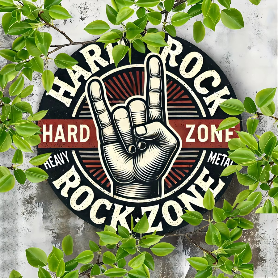 Vintage Hard Rock Rock Zone Blechschild von Zone Denmark, Rundes Metall-Wandbild im Retro-Stil mit Rock On Hand Gesture, Durchmesser: 20 cm, Mehrfarbig - Bild 3