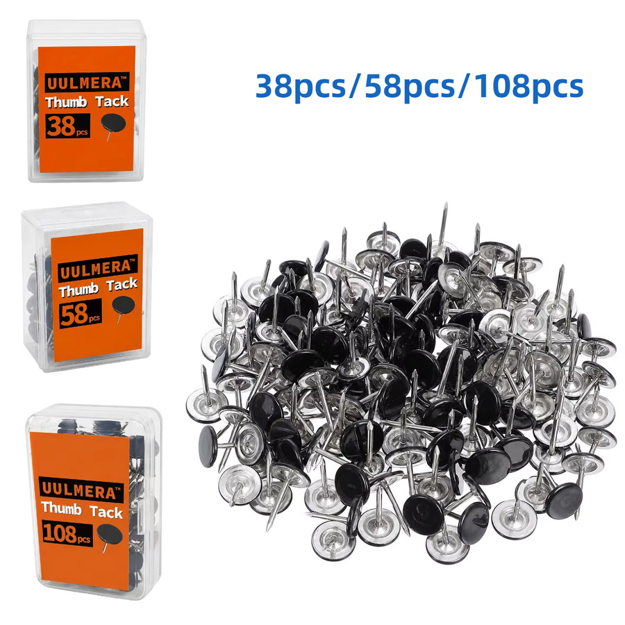 Schwarze Metall-Push-Pins mit Rundkopf und Aufbewahrungsbox für Pinnwand und Büro, 38 Stück - Bild 2