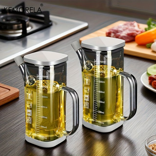 KEMORELA Küchenöl-Spenderflasche aus Glas in Transparent mit 700 ml Volumen und auslaufsicherem Präzisions-Ausgießer inklusive Skala - Bild 1