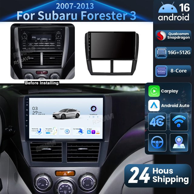 AIXNAVIS Android 16 Multimedia-Autoradio mit CarPlay und Android Auto für Subaru Forester und Impreza 2007 - 2013, 16GB/512GB, Schwarz, WIFI und 4G Unterstützung - Bild 1