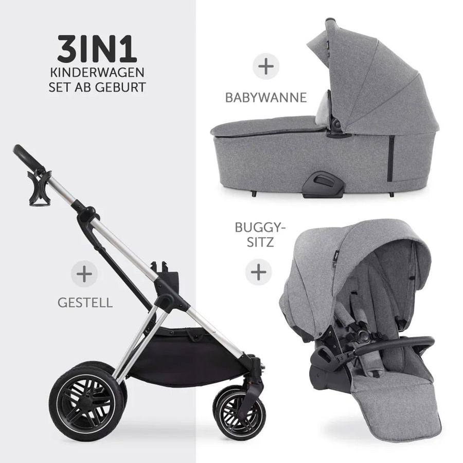 Hauck Kombi-Kinderwagen Vision X Duoset 3in1 mit Babywanne und Sportsitz in Melange Grey/Silver/Black - Bild 2