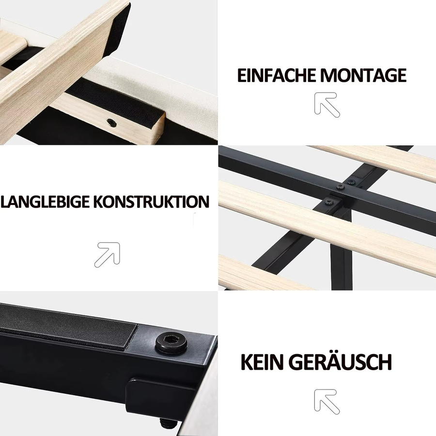 Superaly Polsterbett mit LED-Beleuchtung und verstellbarem Kopfteil in Beige, B/T: 160 x 200 cm - Bild 3