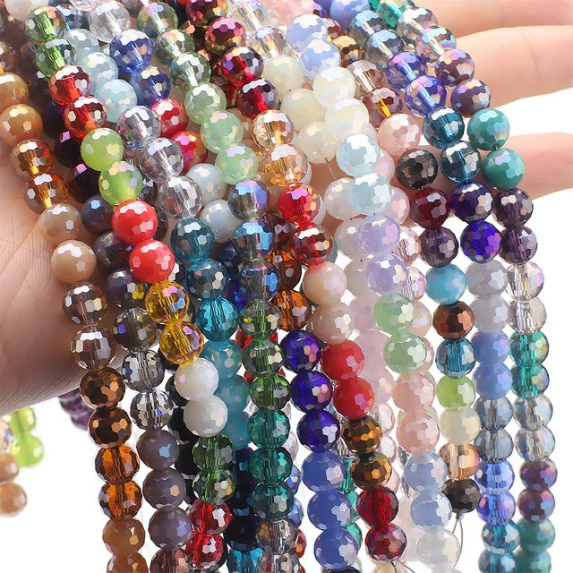 36 Stück Kristall Glas Perlen, 8mm, Facettiert, Rund, Kugel - Bild 1