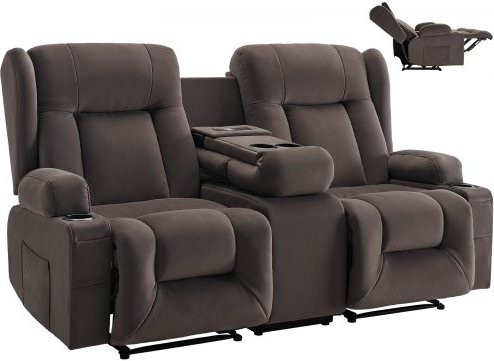 VEVOR Loveseat Relaxsessel mit Massage und Wärmefunktion, elektrisches Recliner Sofa aus Microfaser mit USB-Anschlüssen, Getränkehaltern und Seitentaschen, Braun - Bild 1