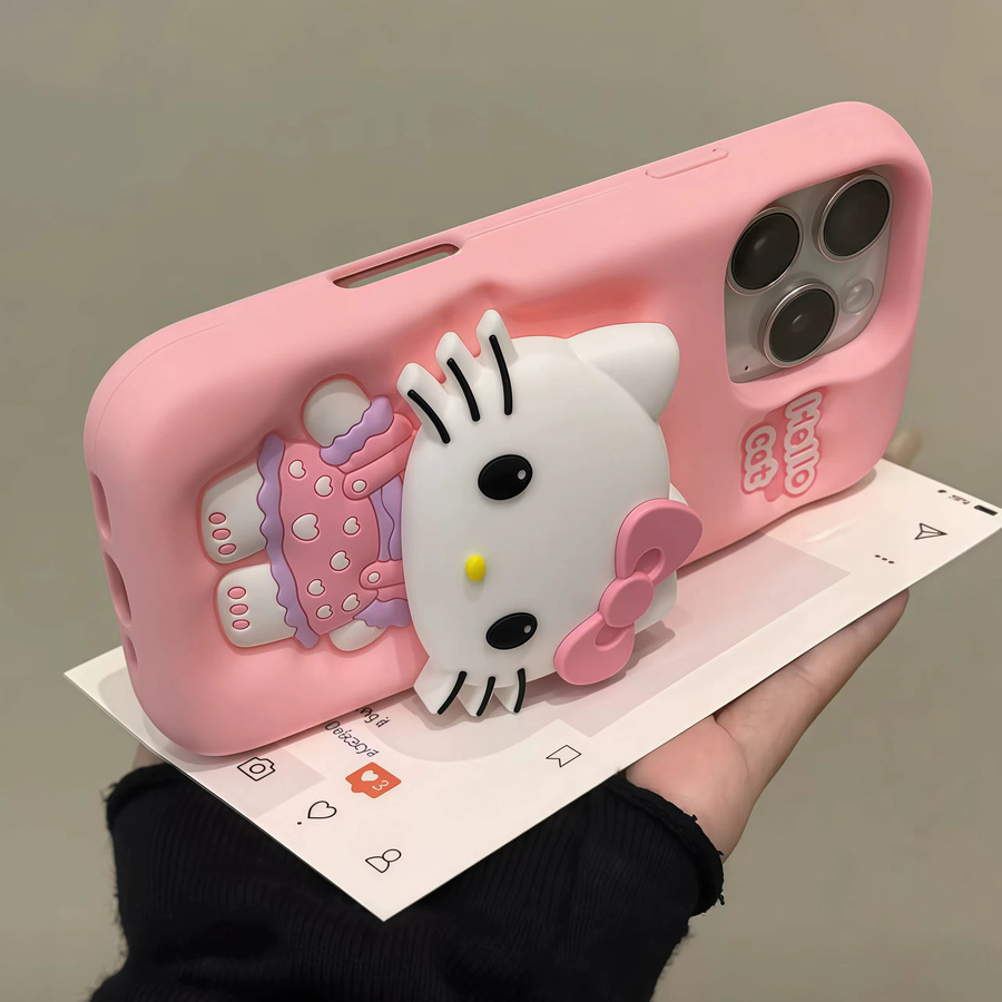 Sanrio Hello Kitty Handyhülle mit 3D Head Grip Tok in Pink für iPhone 11 bis iPhone 17 Pro Max Plus Air - Bild 3