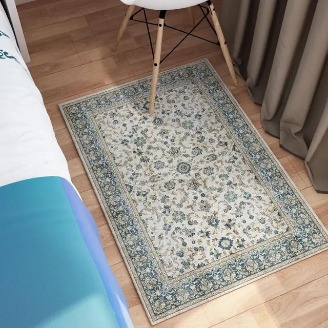 Lodestar Perserteppich im Vintage-Stil, Rot und Beige, Medaillon-Design, Waschbar und Rutschfest, B/H: 120 x 80 cm - Bild 1