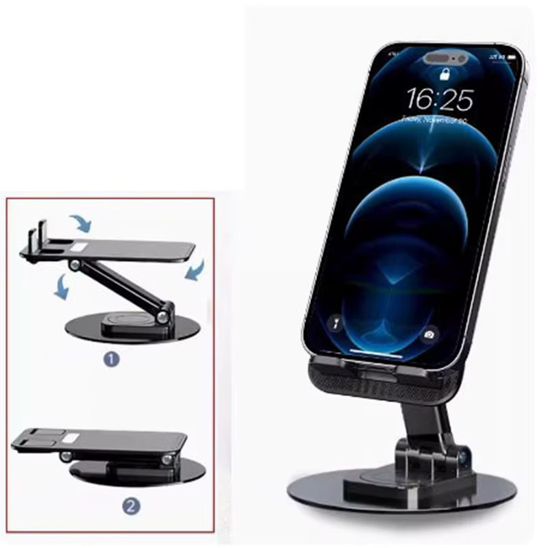 Aumengear Universeller Telefonständer für den Schreibtisch, 360 Grad drehbar und faltbar mit rutschfester Metallbasis in Schwarz - Bild 3