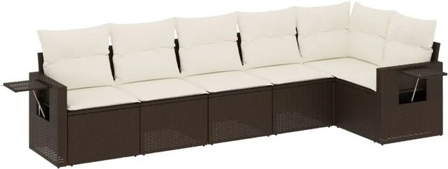 vidaXL 6-teilige Garten-Sofagarnitur aus Poly-Rattan in Braun mit cremeweißen Kissen - Bild 1
