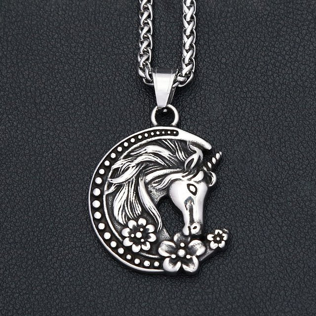 owlucky Anhänger Mond Pferdekopf Einhorn, Edelstahl, Silber, Unisex - Bild 1