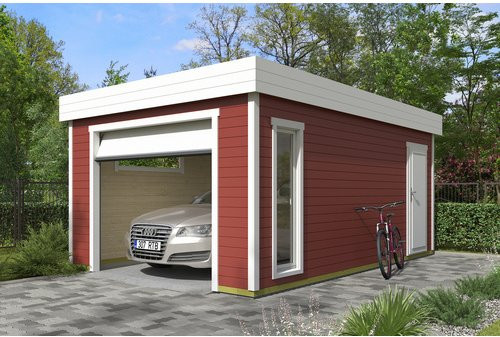 Blockgarage Lasita Maja Bahamas in Schwedenrot mit Sektionaltor B/T/H: 820 x 360 x 540 cm - Bild 1