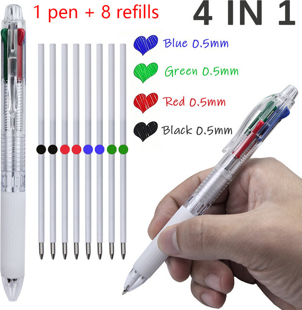 MROOFUL 4-in-1 Mehrfarben-Kugelschreiber-Set Transparent mit 0,5 mm Mine für Schule und Büro - Bild 1