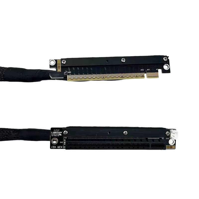 ADT-Link PCIe 5.0 x16 Dual Reverse Side Bending Grafikkarten-Verlängerungskabel in Schwarz für NVIDIA RTX50 und AMD RX79xx sowie Server und Chassis - Bild 3