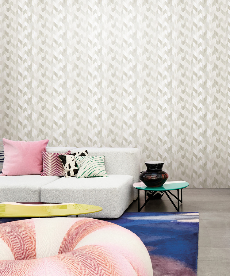 Missoni Home Tapete Betulle in Grau und Weiß mit abstraktem geometrischem Design aus Vinyl - Bild 1