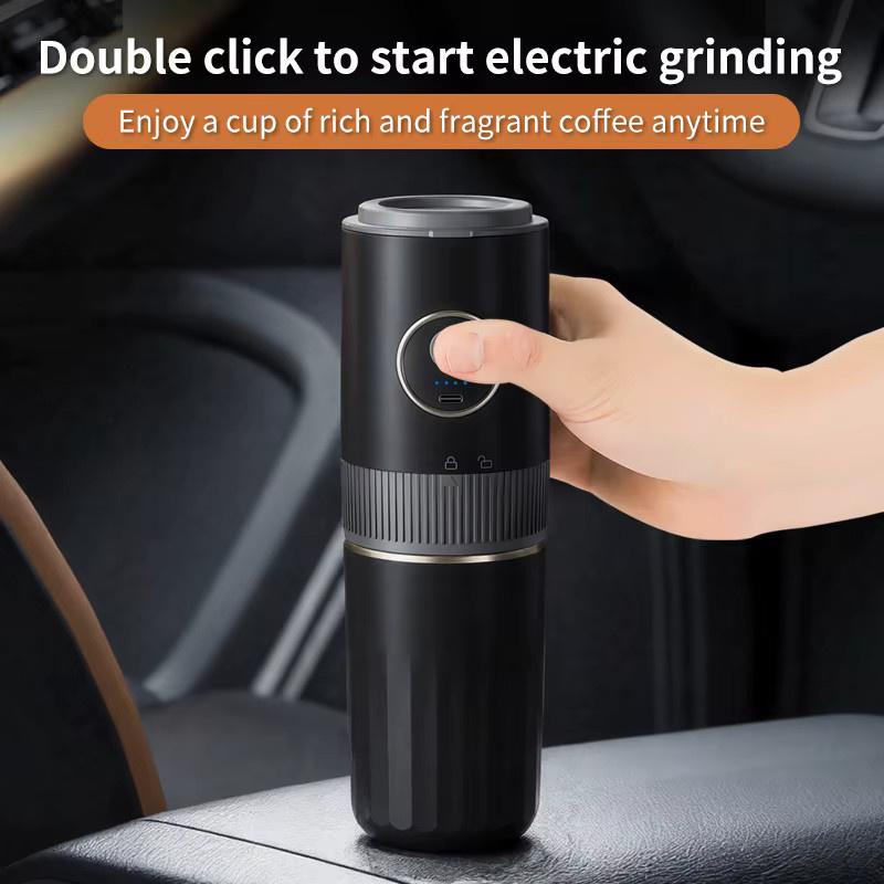 JFBONIN 2-in-1 Tragbare Kabellose Outdoor-Camping-Kaffeemaschine mit Kaffeebohnenmahlung und Handbrühfunktion in Schwarz - Bild 5