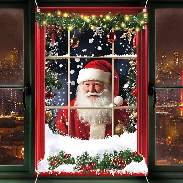 VIKAMA Weihnachts-Fensterabdeckung mit Weihnachtsmann als Party-Dekoration für Innen und Außen, Breite: 80 cm, Höhe: 120 cm - Bild 1