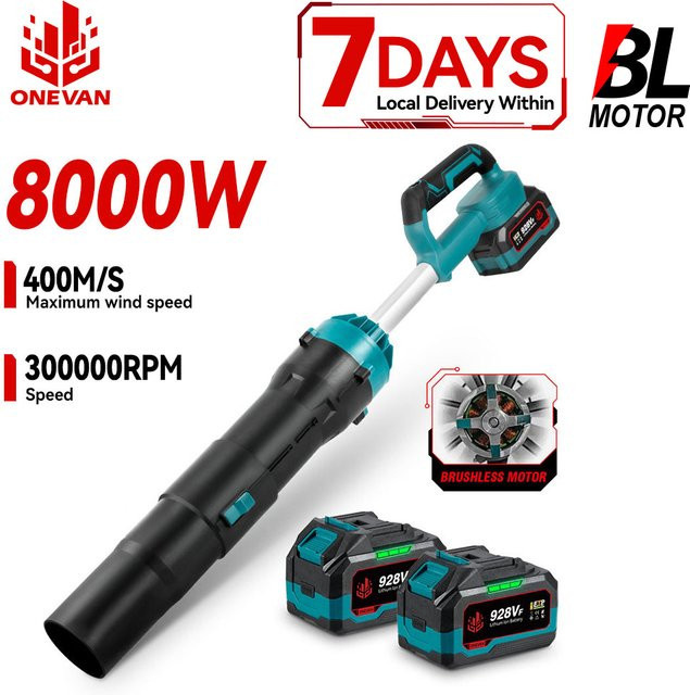ONEVAN 8000W Hochleistungs-Bürstenloser Elektro-Turbolüfter Schwarz für Makita LXT Akkus mit 400m/s Gebläseleistung als kabelloses Staub- und Laubblasgerät - Bild 1