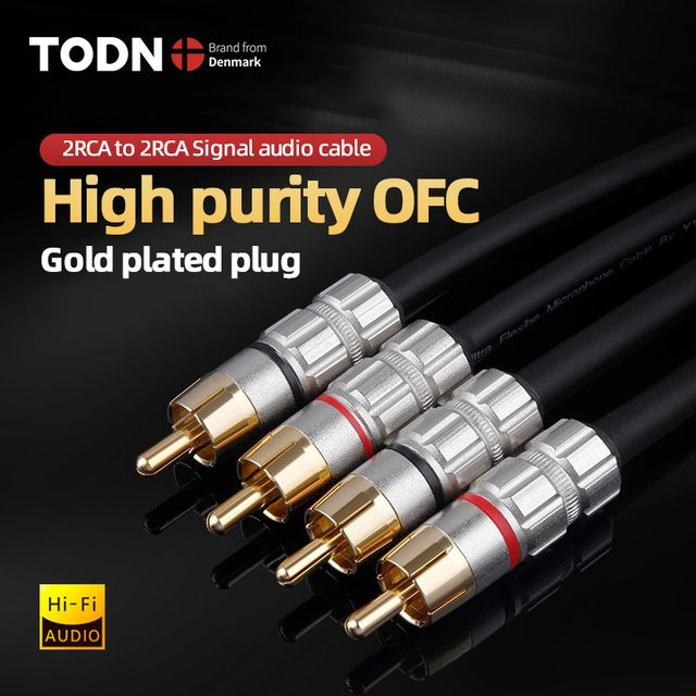 TODN HIFI RCA-Audiokabel mit hochreinem OFC-Leiter, 2RCA auf 2RCA Signal-Kabel für Verstärker, DAC und Lautsprecher, Schwarz - Bild 1